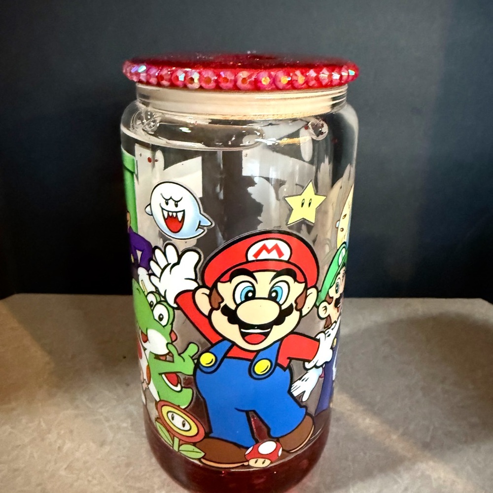 Colorful Mario Themed Glass Goitter Tumbler